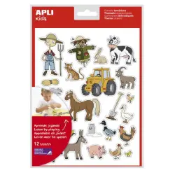 Apli Kids Pack de 276 Gomets Tematicos La Granja - Adhesivo Removible a Base Agua - Libre de Disolventes - Ideal para Escuelas -