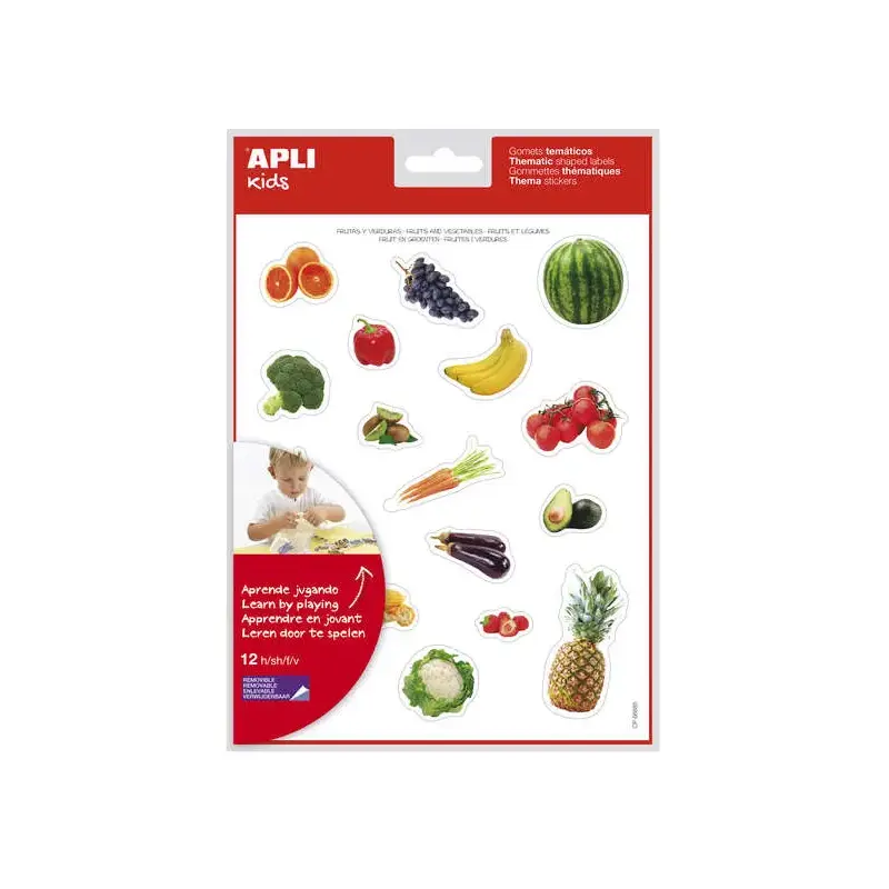 Apli Gomets Tematicos Realistas Alimentos del Huerto - 216 Gomets - Adhesivo Removible - Ideal para Desarrollar Habilidades Moto
