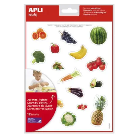 Apli Gomets Tematicos Realistas Alimentos del Huerto - 216 Gomets - Adhesivo Removible - Ideal para Desarrollar Habilidades Moto