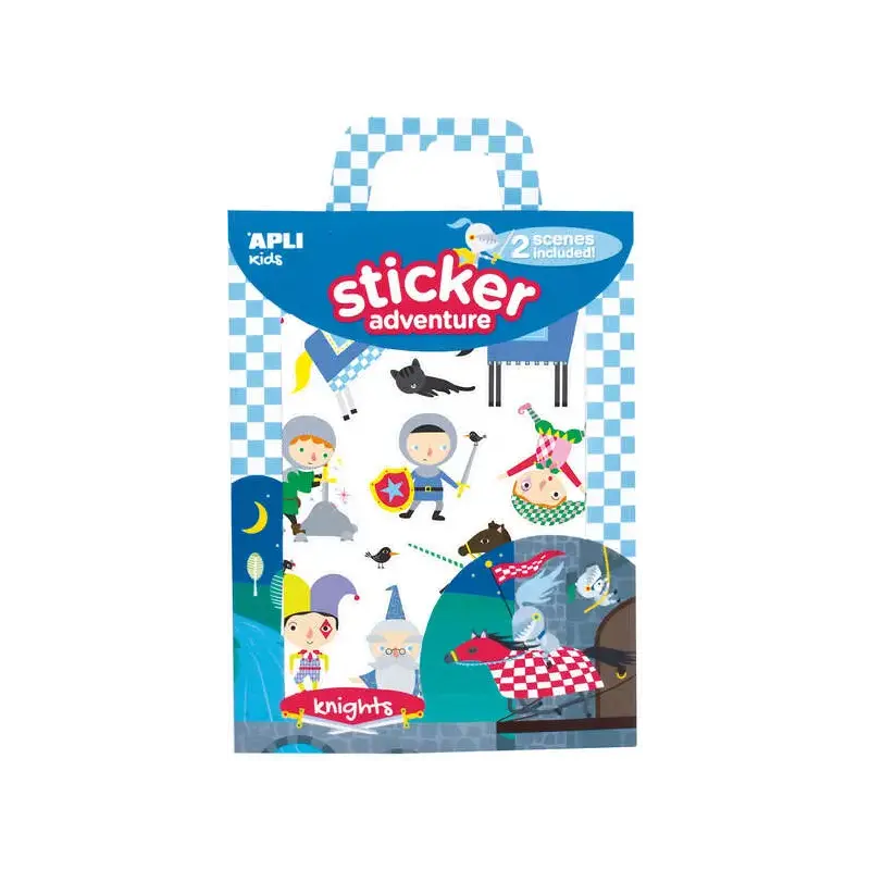 Apli Juego de Pegatinas de Papel Tematica Caballeros - 2 Escenarios 45x20cm - 2 Hojas de Gomets Removibles - Cajita con Asa - Id