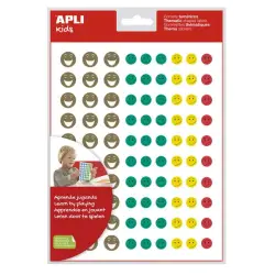 Apli Gomets Cara Feliz Mini - 4 Estilos de Cara Diferentes - 1080 Gomets por Bolsa - Adhesivo Removible - Motiva y Premia a los