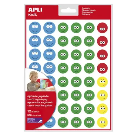 Apli Gomets Cara Feliz Ii - 576 Gomets por Bolsa - 4 Estilos de Cara Diferentes - Motivan y Premian a los Niños - Enseñan a Expr