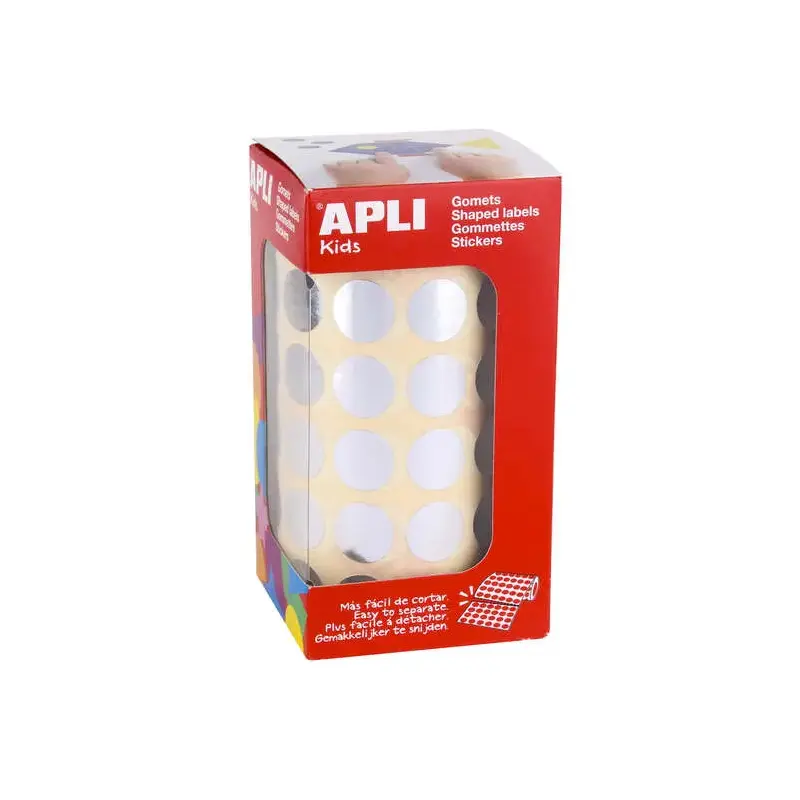 Apli Gomets Redondos Plata Metalizado Ø 15mm - 59 Hojas Pretroqueladas - 2832 Gomets por Rollo - Desarrolla Psicomotricidad Fina