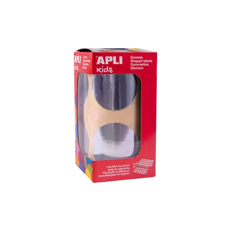 Apli Gomets Redondos Plata Metalizado - Ø 45mm - 354 Gomets por Rollo - Desarrolla Psicomotricidad Fina y Varias Capacidades y H