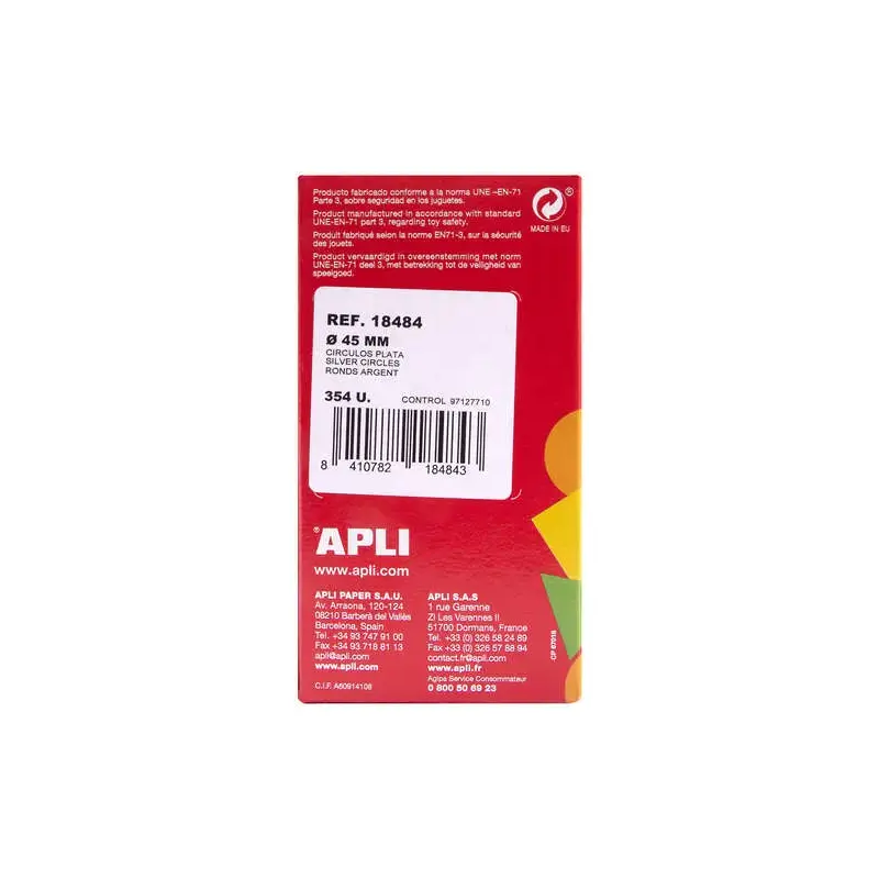 Apli Gomets Redondos Plata Metalizado - Ø 45mm - 354 Gomets por Rollo - Desarrolla Psicomotricidad Fina y Varias Capacidades y H