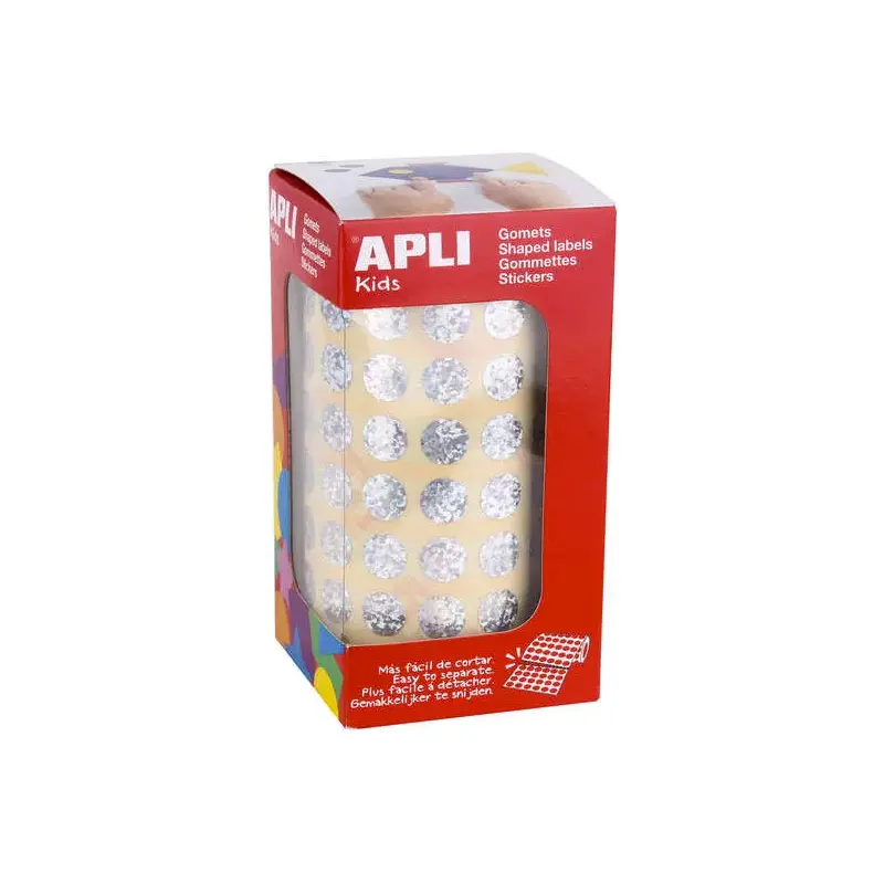 Apli Gomets Redondos Holograficos - Tamaño Ø 10.5mm - Adhesivo Permanente - 5192 Gomets por Rollo - Ideal para Desarrollar Habil