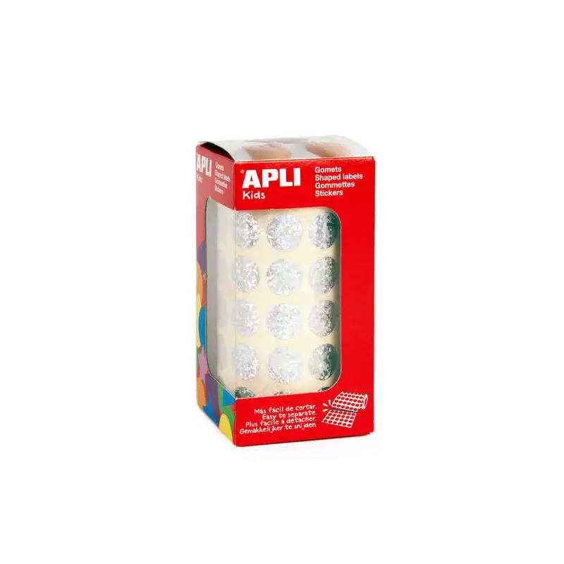 Apli Gomets Redondos Holograficos - Tamaño Ø 15mm - Adhesivo Permanente - 59 Hojas Pretroqueladas - Desarrolla la Psicomotricida