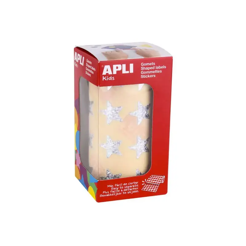 Apli Gomets Estrella Holograficos 19.5mm - 1416 Unidades por Rollo - Ideal para Actividades Infantiles - Cumple Normas de Calida