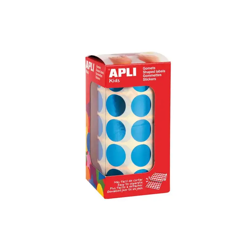 Apli Gomets Redondos Azul Metalizado Ø 20mm - 59 Hojas Pretroqueladas - 1770 Gomets por Rollo - Ideal para Escuelas y Talleres I