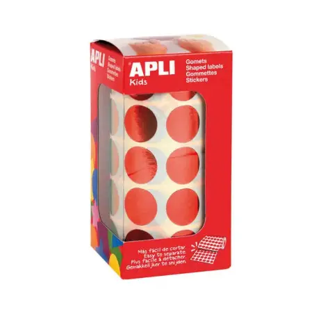 Apli Gomets Redondos Ø 20mm Rojo Metalizado - 59 Hojas Pretroqueladas - 1770 Gomets por Rollo - Ideal para Actividades Creativas