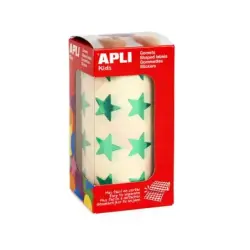 Apli Gomets Estrella Verde Metalizado - Tamaño 19.5mm - 1416 Gomets por Rollo - Adhesivo Permanente - Ideal para Escuelas y Tall