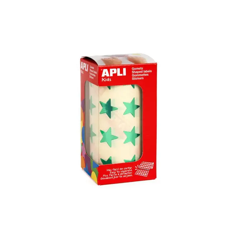 Apli Gomets Estrella Verde Metalizado - Tamaño 19.5mm - 1416 Gomets por Rollo - Adhesivo Permanente - Ideal para Escuelas y Tall