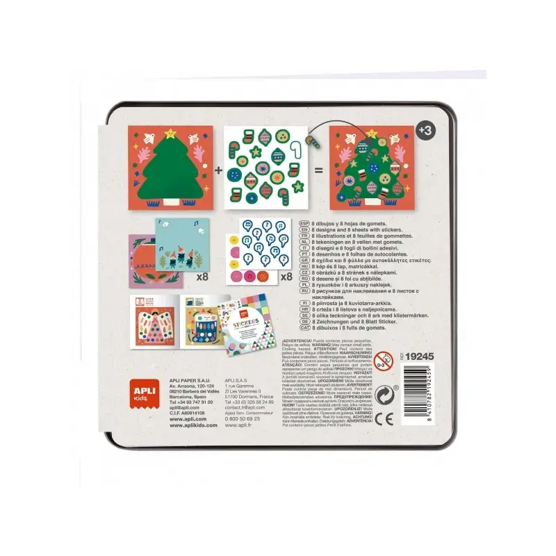 Apli Juego de Gomets Navidad - Contiene 8 hojas de Gomets y 8 Laminas para Rellenar - Estimula la Psicomotricidad Fina - Desarro