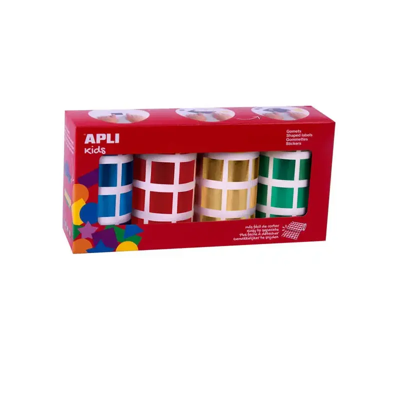 Apli Gomets Cuadrados Metalizados - Tamaño 20mm - Adhesivo Permanente - 4 Rollos con 5.640 Gomets en Colores Surtidos | Ahorro I