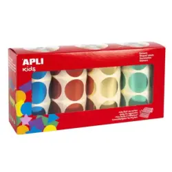 Apli Pack de 2.256 Gomets Redondos Ø 33mm - 4 Rollos de 564 Gomets - Adhesivo Permanente - Ideal para escuelas Infantiles y Cole