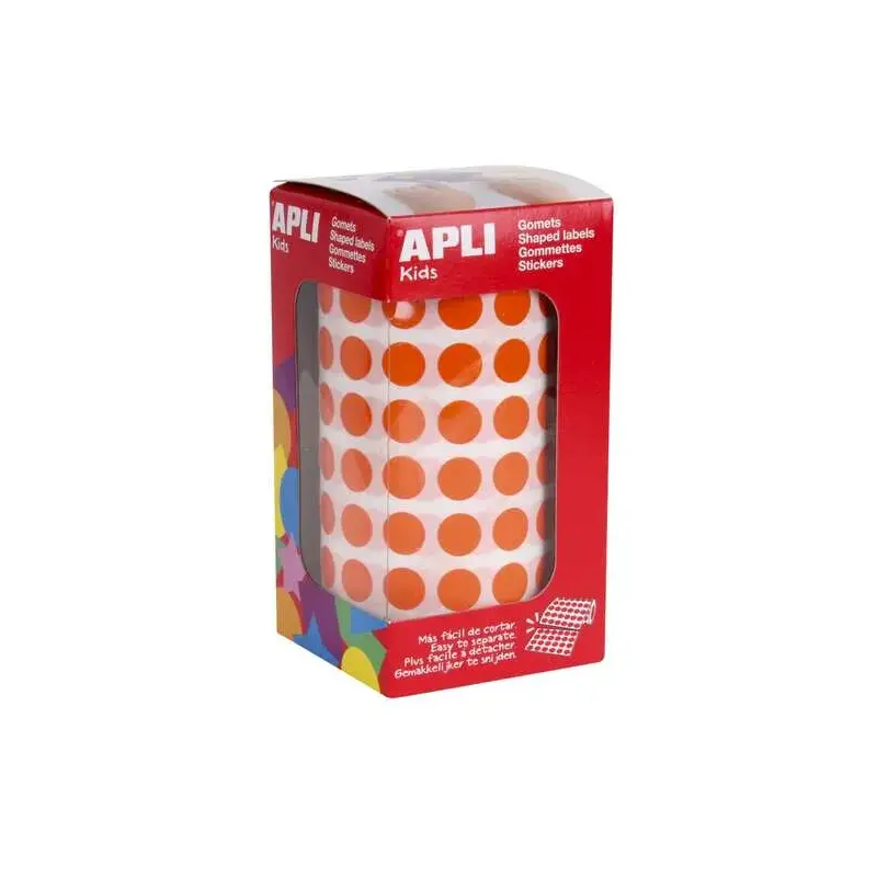 Apli Rollo de 5192 Gomets Redondos Naranjas - Tamaño Ø 10,5mm - 59 Hojas Pretroqueladas - Adhesivo Base Agua - Cumple Normas EN-