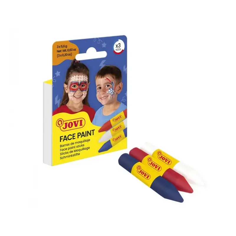 Jovi Face Paint Adventure Pack de 3 Barras de Maquillaje - Para todo Tipo de Pieles - Se Limpia Facilmente - Colores Blanco, Roj
