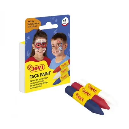 Jovi Face Paint Adventure Pack de 3 Barras de Maquillaje - Para todo Tipo de Pieles - Se Limpia Facilmente - Colores Blanco, Roj