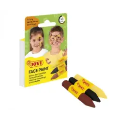 Jovi Face Paint Animal Pack de 3 Barras de Maquillaje - Para todo Tipo de Pieles - Se Limpia Facilmente - Colores Amarillo, Marr