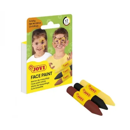 Jovi Face Paint Animal Pack de 3 Barras de Maquillaje - Para todo Tipo de Pieles - Se Limpia Facilmente - Colores Amarillo, Marr