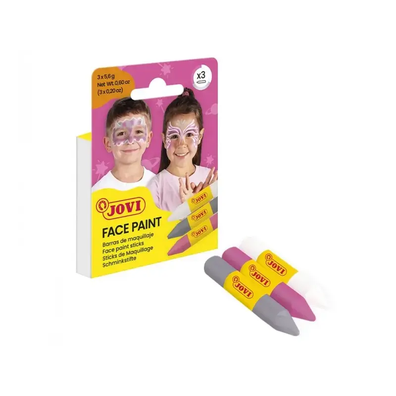 Jovi Face Paint Fantasy Pack de 3 Barras de Maquillaje - Para todo Tipo de Pieles - Se Limpia Facilmente - Colores Blanco, Rosa