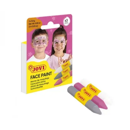 Jovi Face Paint Fantasy Pack de 3 Barras de Maquillaje - Para todo Tipo de Pieles - Se Limpia Facilmente - Colores Blanco, Rosa