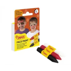 Jovi Face Paint Scary Pack de 3 Barras de Maquillaje - Para todo Tipo de Pieles - Se Limpia Facilmente - Colores Blanco, Rojo y