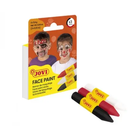 Jovi Face Paint Scary Pack de 3 Barras de Maquillaje - Para todo Tipo de Pieles - Se Limpia Facilmente - Colores Blanco, Rojo y