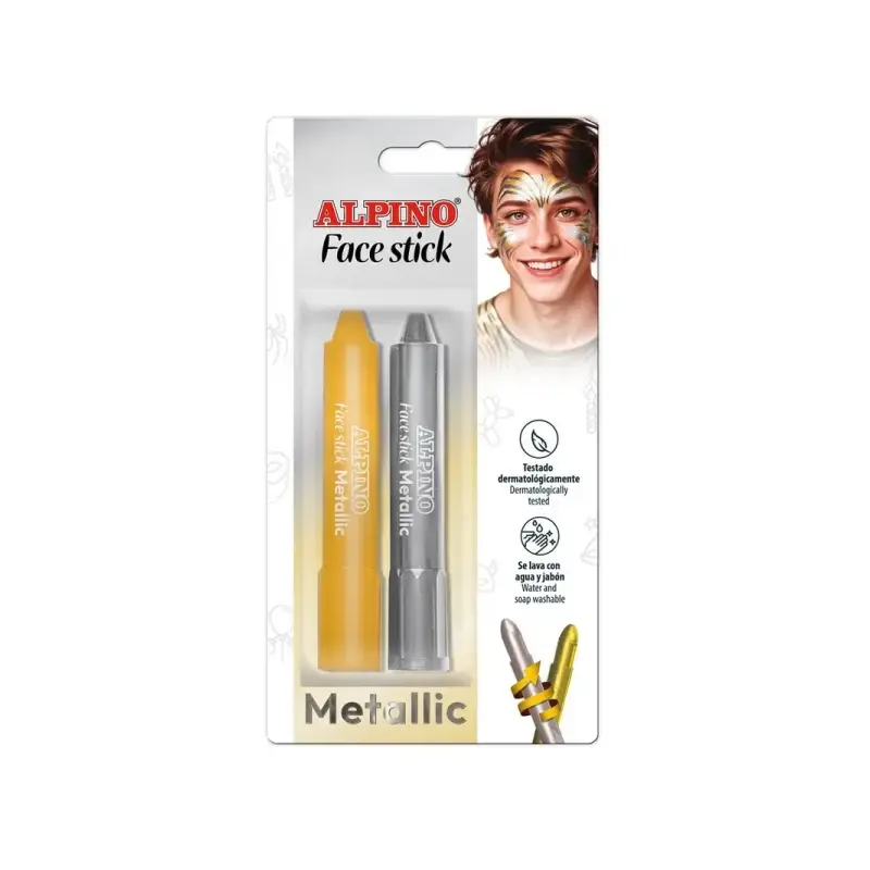 Alpino Fiesta Face Stick Pack con 2 Barritas de Pintura Facial - Sistema Retractil Giratorio - Se Lava con Agua - Testado Dermat
