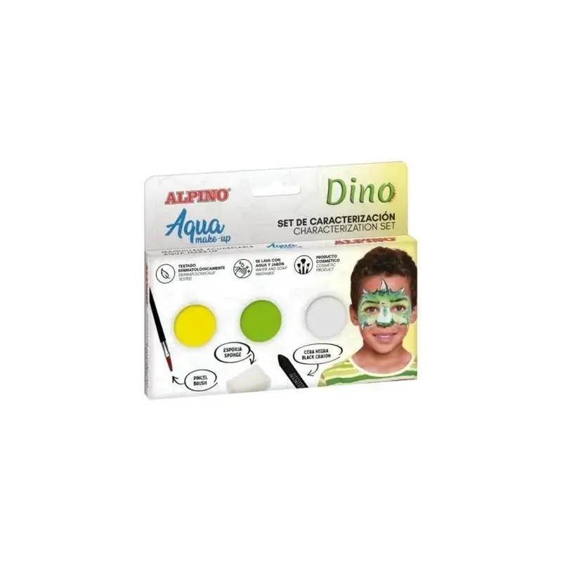 Alpino Aqua Make Up Set de Caracterizacion de Dinosaurio - 3 Polveras + Cera Negra + Pincel + Esponja | Ahorro Imprimiendo