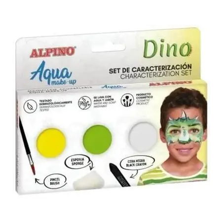 Alpino Aqua Make Up Set de Caracterizacion de Dinosaurio - 3 Polveras + Cera Negra + Pincel + Esponja | Ahorro Imprimiendo