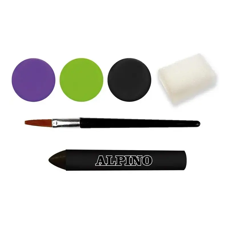 Alpino Aqua Make Up Set de Caracterizacion de Bruja - 3 Polveras + Cera Negra + Pincel + Esponja | Ahorro Imprimiendo