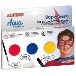 Alpino Aqua Make Up Set de Caracterizacion de Superheroes - 3 Polveras + Cera Negra + Pincel + Esponja | Ahorro Imprimiendo