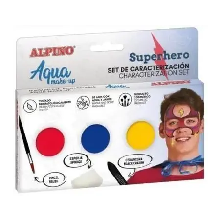 Alpino Aqua Make Up Set de Caracterizacion de Superheroes - 3 Polveras + Cera Negra + Pincel + Esponja | Ahorro Imprimiendo