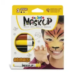 Carioca Mask Up Animals Pack de 3 Colores para la Piel - Colores Brillantes - Lavables - Base Agua - Incluye Dos Tutoriales Paso