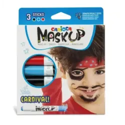 Carioca Mask Up Carnival Pack de 3 Colores para la Piel en Barra - Colores Brillantes - Lavables - Base Agua - Incluye 2 Tutoria