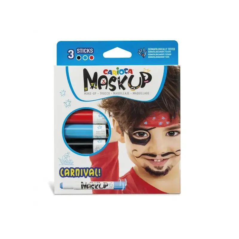 Carioca Mask Up Carnival Pack de 3 Colores para la Piel en Barra - Colores Brillantes - Lavables - Base Agua - Incluye 2 Tutoria