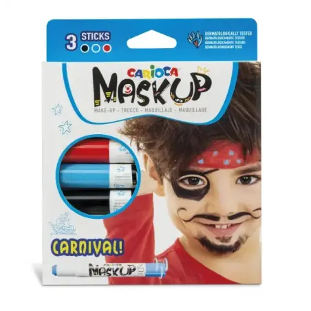 Carioca Mask Up Carnival Pack de 3 Colores para la Piel en Barra - Colores Brillantes - Lavables - Base Agua - Incluye 2 Tutoria
