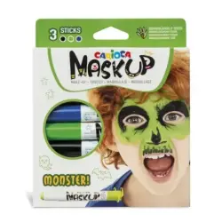 Carioca Mask Up Monsters Pack de 3 Colores para la Piel en Barra - Colores Brillantes - Lavables y Base Agua - Incluye Dos Tutor