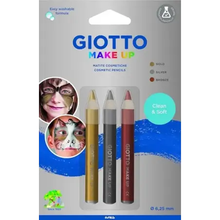 Giotto Make Up Metallic Pack con 3 Lapices Cosmeticos - Se Lava con Agua - Dermatologicamente Testado - Colores Metalicos Surtid