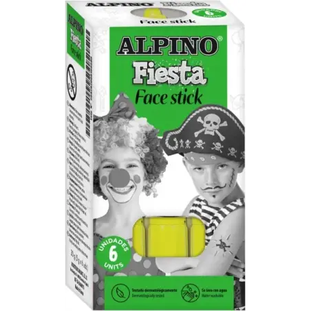 Alpino Fiesta Face Stick Pack con 6 Barritas de Pintura Facial - Sistema Retractil Giratorio - Se Lava con Agua - Testado Dermat