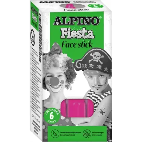 Alpino Fiesta Face Stick Pack con 6 Barritas de Pintura Facial - Sistema Retractil Giratorio - Se Lava con Agua - Testado Dermat
