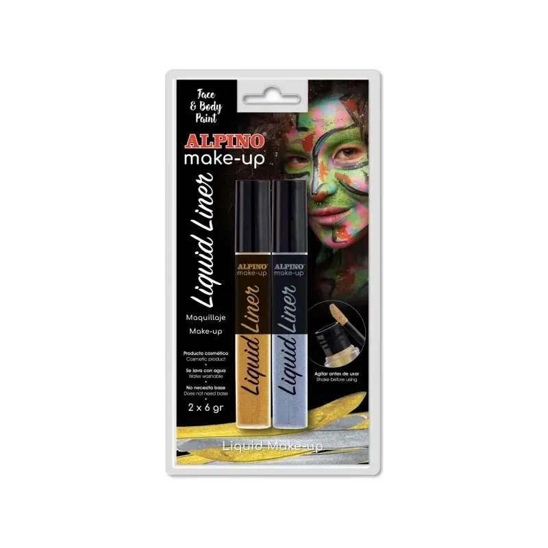 Alpino Make-up Liquid Liner Pack con 2 Botes de Maquillaje Liquido con Aplicador - Se Lava con Agua - Testado Dermatologicamente