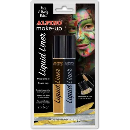 Alpino Make-up Liquid Liner Pack con 2 Botes de Maquillaje Liquido con Aplicador - Se Lava con Agua - Testado Dermatologicamente