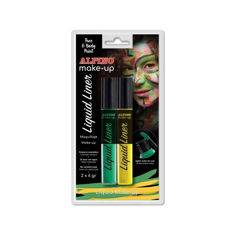 Alpino Make-up Liquid Liner Pack con 2 Botes de Maquillaje Liquido con Aplicador - Se Lava con Agua - Testado Dermatologicamente