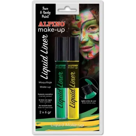 Alpino Make-up Liquid Liner Pack con 2 Botes de Maquillaje Liquido con Aplicador - Se Lava con Agua - Testado Dermatologicamente