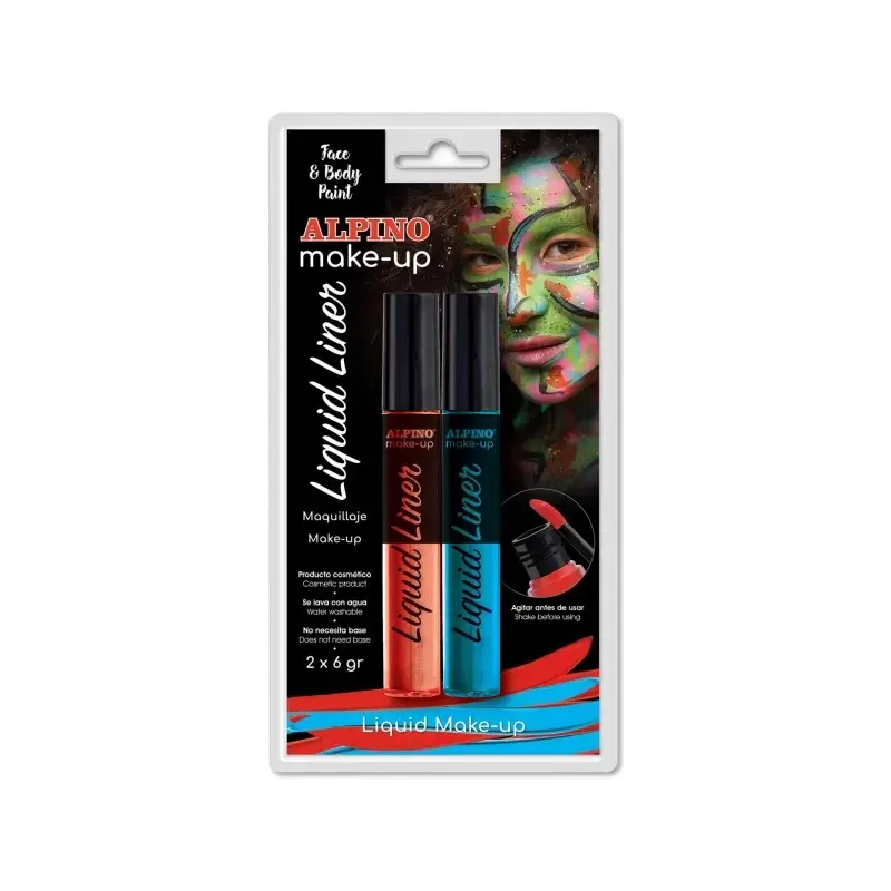 Alpino Make-up Liquid Liner Pack con 2 Botes de Maquillaje Liquido con Aplicador - Se Lava con Agua - Testado Dermatologicamente