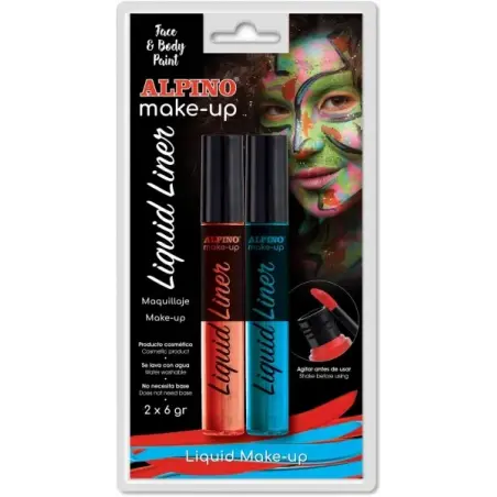 Alpino Make-up Liquid Liner Pack con 2 Botes de Maquillaje Liquido con Aplicador - Se Lava con Agua - Testado Dermatologicamente