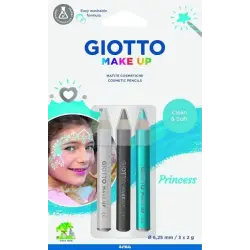 Giotto Make Up Princess Pack con 3 Lapices Cosmeticos de Tematica Princesa - Se Lava con Agua - Dermatologicamente Testado - Col