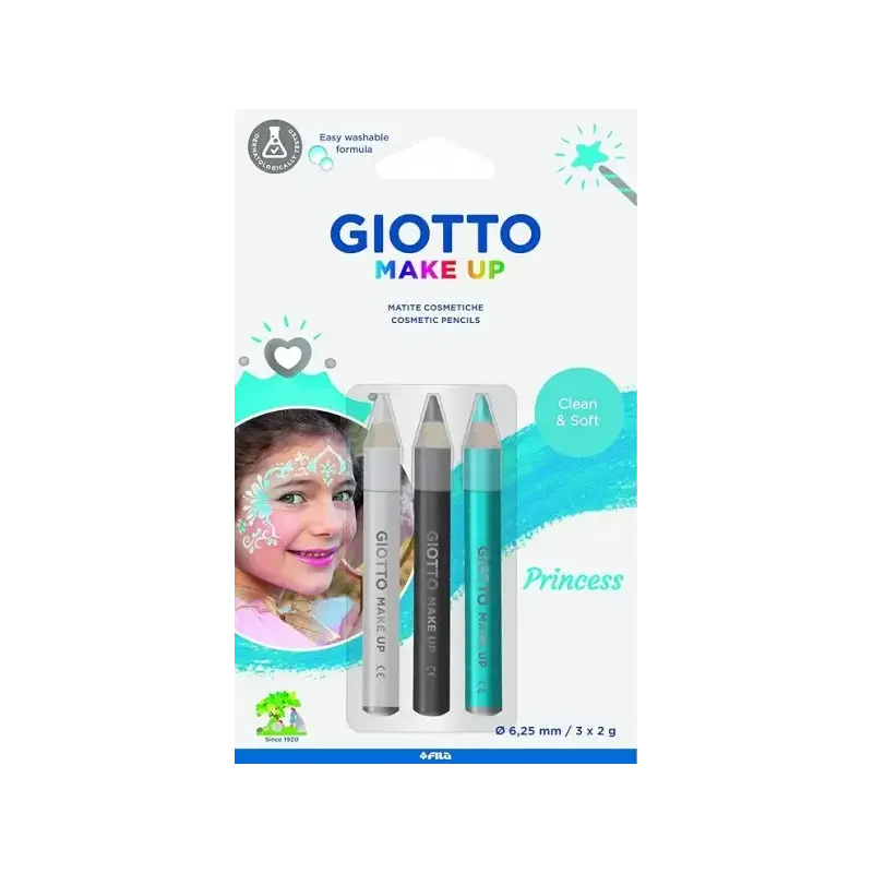 Giotto Make Up Princess Pack con 3 Lapices Cosmeticos de Tematica Princesa - Se Lava con Agua - Dermatologicamente Testado - Col
